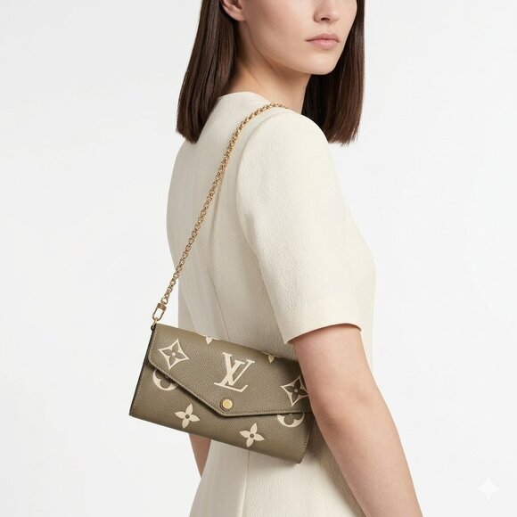 Louis Vuitton Handbags - LOUIS VUITTON Bicolor Monogram Giant Sarah Wallet Tourterelle Gray Cream LV Bag